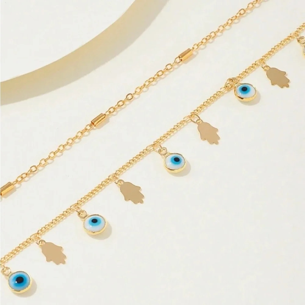 Gold Evil Eye Anklet R213 - Picture 2 of 3